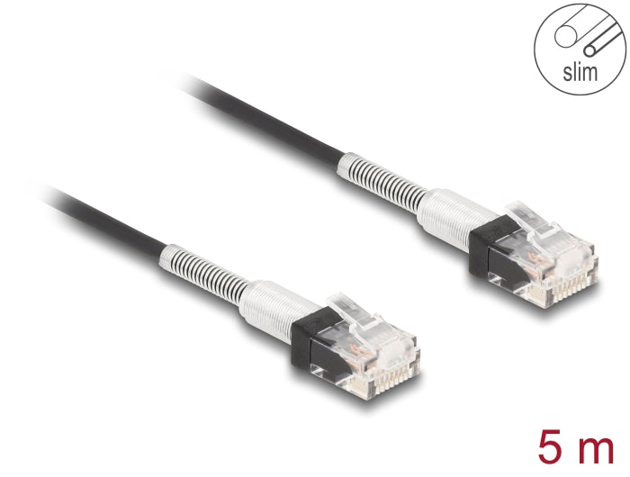 Delock RJ45 Netzwerkkabel mit doppeltem Knickschutz Cat.6A UTP Slim 5 m schwarz Delock RJ45 Netzwerkkabel mit doppeltem Knickschutz Cat.6A UTP Slim 5 m schwarz